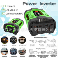 Universal Power Inverter 200W 300W 600W 12V to 110V/220V with Dual USB and Type-C Ports