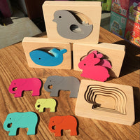 Montessori Wooden Animal Layered Puzzle for Kids, Educational Sensory Toy for Hand-Eye Coordination