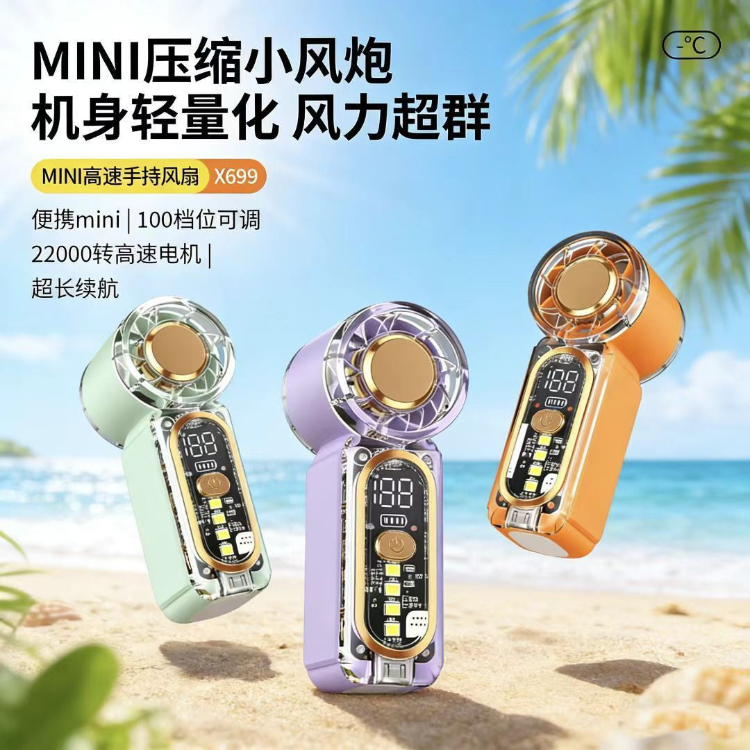 X699 Mini Handheld USB Rechargeable Fan with LED Light for Outdoor Portable Cooling
