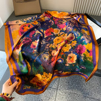 Elegant Silk Scarf for Women, Long Sun Protection Shawl, Imitation Silk Printed for Travel