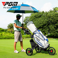 PGM Golf Push Cart with Seat and Cooler Bag, Foldable 3-Wheel Trolley for Juniors and Adults