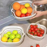 Double-Layer Plastic Drain Basket for Washing Vegetables and Fruits