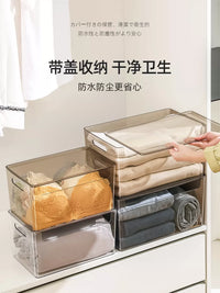 Clear Acrylic Stackable Storage Box with Lid for Desk, Snacks, Books, and Cosmetics