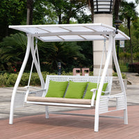 Outdoor Patio Garden Swing Chair with Sunshade Canopy, Weather-Resistant Double/Triple Seater Rocking Bench for Balcony Villa