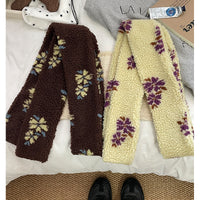 Korean Lambswool Floral Scarf for Winter Warmth and Wind Protection