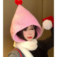 Knitted Star Balaclava Scarf Hat for Women, Winter Warm Hooded Scarf
