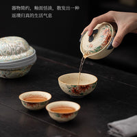 Caramel Glaze Blue and White Portable Kung Fu Travel Tea Set with One Pot and Three Cups