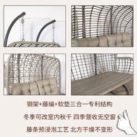 Indoor Outdoor Wicker Rattan Hanging Basket Chair with Stand, Single Person Swing Chair for Patio Balcony