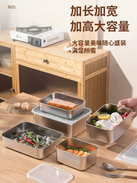 Thickened 304 Stainless Steel Food Storage Container for Refrigeration, Freezing, Commercial Use, Picnics, and Camping