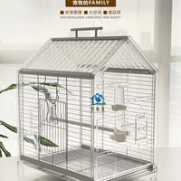 Stainless Steel Villa Bird Cage for Parrots, Peonies, Cockatiels, Mynah Birds, Anti-splash, Stainless Steel + PC Material