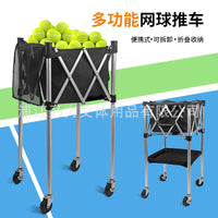 Foldable Aluminum Alloy Tennis Ball Cart with Wheels, Portable Coach Ball Basket for Training