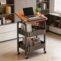 Mid-Century Modern 3-Tier Rolling Storage Cart with Tilting Baskets for Snacks, Bedside, or Sofa Side