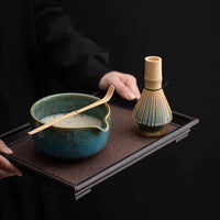 Japanese Ceramic Matcha Bowl Set with Spout and Whisk Stand, Handcrafted Kiln Glaze