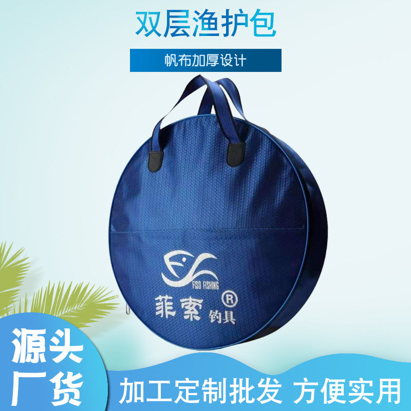Thickened Double-Layer Canvas Fishing Bag Round Handheld Fish Guard Bag Fishing Net Bag