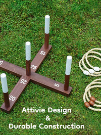 Retro Wooden Ring Toss Game with Hemp Rope Hoops for Outdoor Lawn Team Building and Parent-Child Interactive Educational Toy