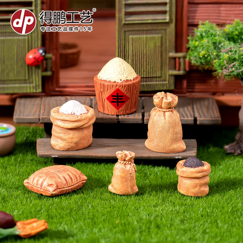 Miniature Harvest Grain Sack Resin Ornament for Home Decor