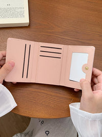 Korean Style Bowknot Short Wallet for Women, Cute Foldable Buckle Coin Purse with Card Holder