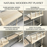 Wooden Bird Perch and Play Toy Set for Cages - Chewing, Climbing, Swings, Ladders
