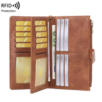 RFID Blocking Women's Tri-fold Long Wallet Multi-card Holder Vintage Fashion Clutch