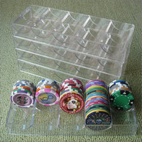 5-Grid Transparent Poker Chip Tray Holder Storage Box for 40x3.3mm Chips, Holds 100 Chips