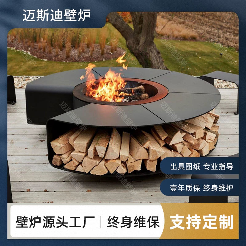 Outdoor Wood-Burning Fire Pit for Patios and Gardens, Decorative Fireplace for Ambiance and Heating