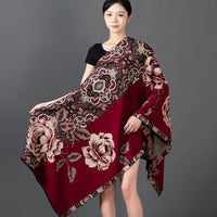 Women's Double-Sided Faux Cashmere Scarf Shawl for Autumn/Winter - Thick, Warm & Oversized
