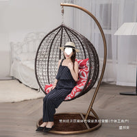 Indoor Outdoor Wicker Hanging Basket Chair with Stand, Rattan Swing Hammock for Patio Balcony Garden