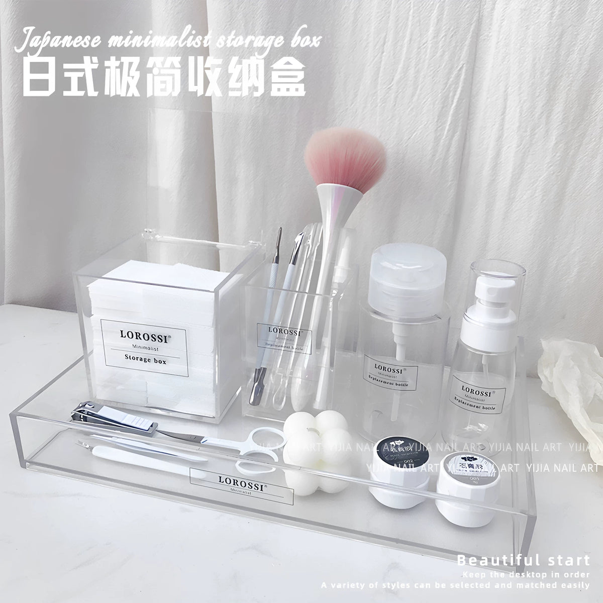 Acrylic Nail Art Storage Organizer Tray Set for Polish, Tools, and Accessories