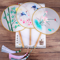 DIY Embroidery Kit for Beginners - Ancient Style Silk Ribbon Hand Fan with Suzhou Embroidery
