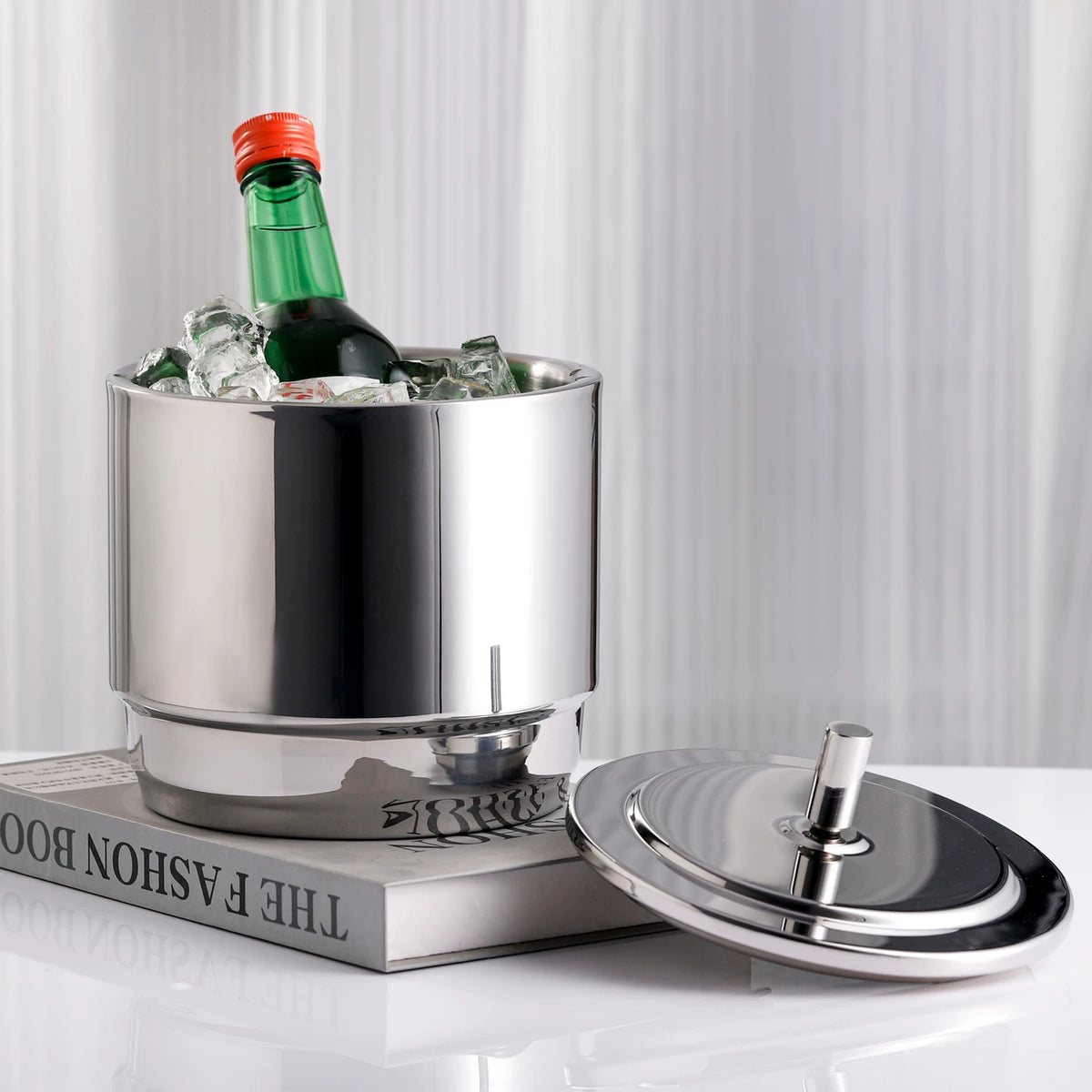 304 Stainless Steel Double-Layer Insulated Ice Bucket with Lid for Home Bar