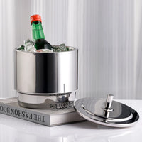304 Stainless Steel Double-Layer Insulated Ice Bucket with Lid for Home Bar