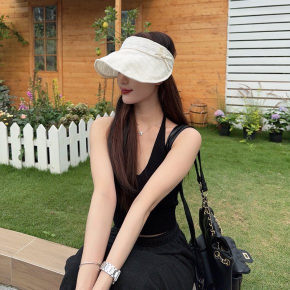 Women's Summer Empty Top Sun Visor with Bowknot - Korean Style Lightweight Beach Sun Hat