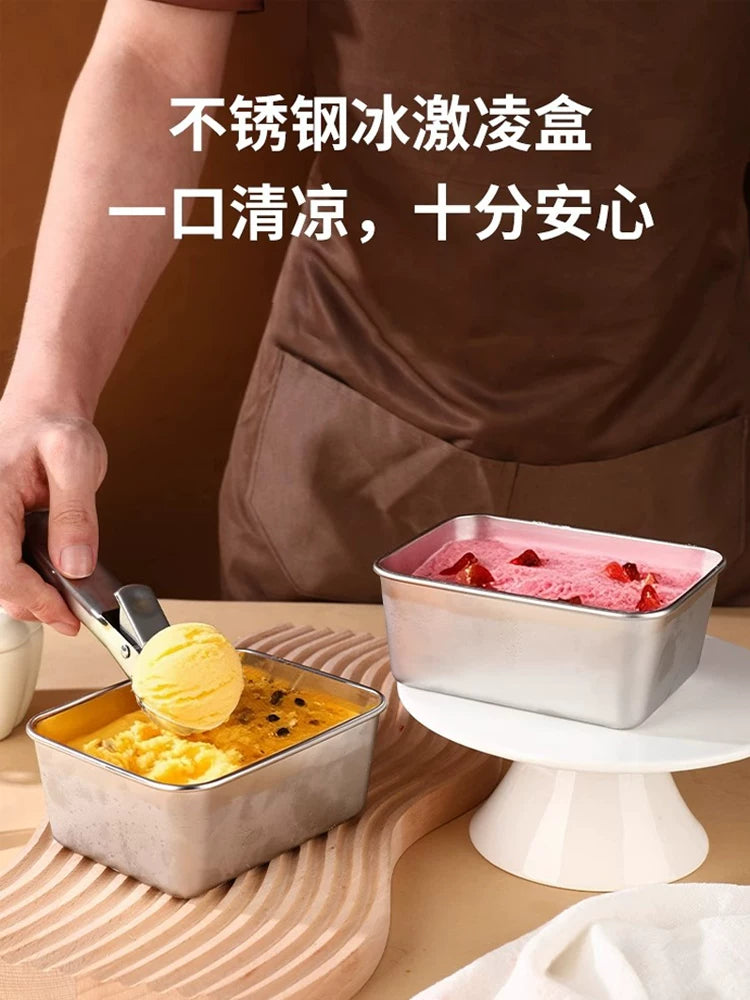 Thickened Stainless Steel Ice Cream Mold Container with Lid