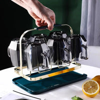 MU Modern Japanese Glass Cup Set with Handle or Handleless Options and Storage Rack