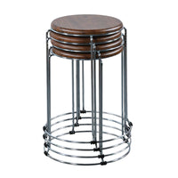 Stackable Solid Wood Round Stool with Reinforced Iron Frame for Home, Dining, Dorm