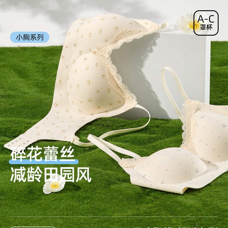 Floral Lace Wireless Bra for Small Busts, Gathered Support, Anti-Sagging