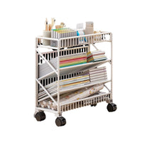 Rolling 3/4-Tier Metal Book Cart with Storage Shelves for Students and Office