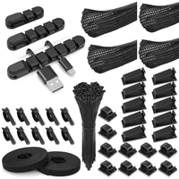 Cable Management Organizer Kit with Cable Sleeves and Clips for Desk Organization