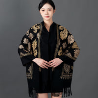 Ethnic Paisley Faux Cashmere Scarf Shawl for Women, Extra Long Thick Embroidered