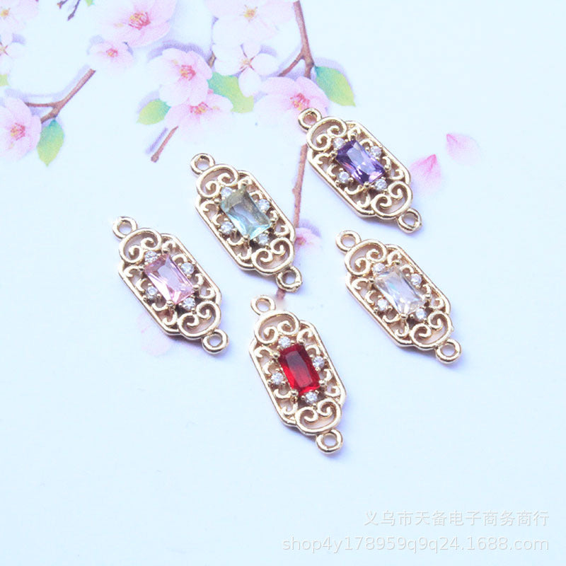 Copper Plated Glass Zircon Double Pendant Rectangle Rhombus Retro DIY Jewelry Accessories