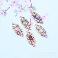 Copper Plated Glass Zircon Double Pendant Rectangle Rhombus Retro DIY Jewelry Accessories