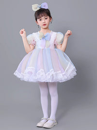 Girls' Rainbow Tulle Princess Dress with Headpiece & Brooch for Performance & Parties