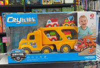 Xinpengyu Double-Layer Dinosaur/Construction Truck Carrier with Sound & Light, Inertia Toy