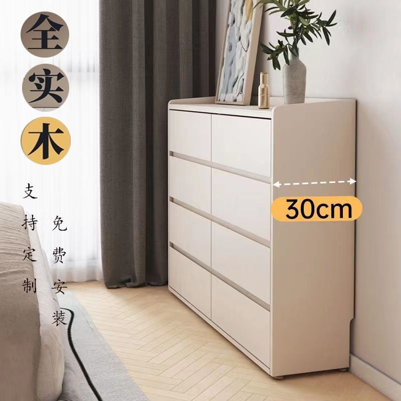 Ultra-Thin 30cm Bedroom Dresser with 8 Drawers, Cream Style, Narrow TV Cabinet Storage