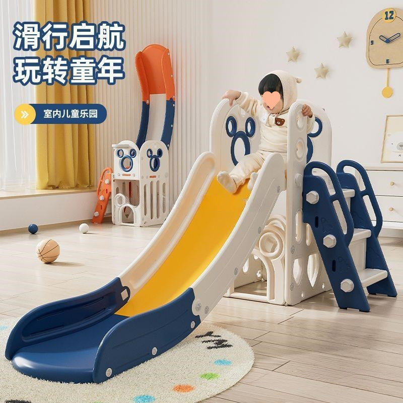 Kids Indoor Foldable Slide with Basketball Hoop and Swing for Toddlers