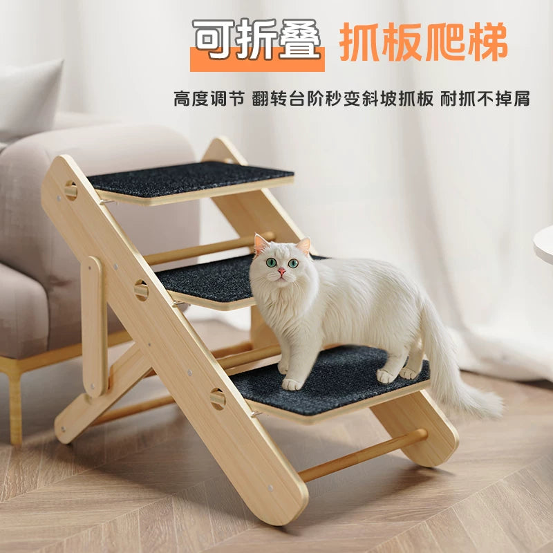 Multi-functional Foldable Pet Stairs & Scratching Board, Portable Cat Bed & Climbing Ladder for Cats and Small Dogs