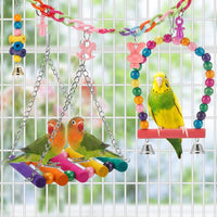 11-Piece Parrot Toy Set Bird Cage Accessories with Ladder Swing Hanging Ring and Plastic Intelligence Ball