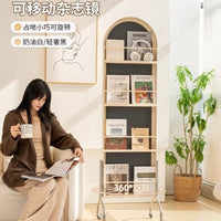 Full-Length Mirror with Magazine Rack, Movable Rotating Dressing Mirror for Bedroom Living Room, Cream Style Floor Mirror