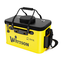 Portable Fishing Bucket with Aerator Pump and Side Pocket for Live Fish