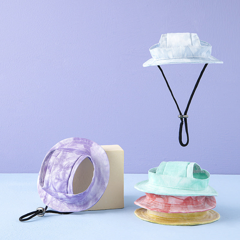 Pet Sun Protection Hat with Ear Holes and Adjustable Chin Strap for Small Dogs